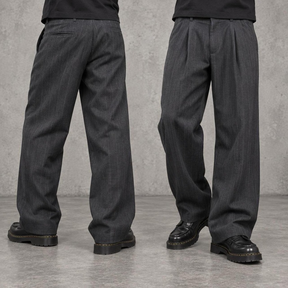 34x30 Gray Pinstripe Pleated Baggy Wide Leg Dress Pants Y2K